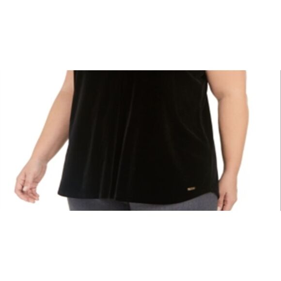 Calvin Klein Plus Size V-Neck Velvet Blouse Black Size 0X - Picture 3 of 3